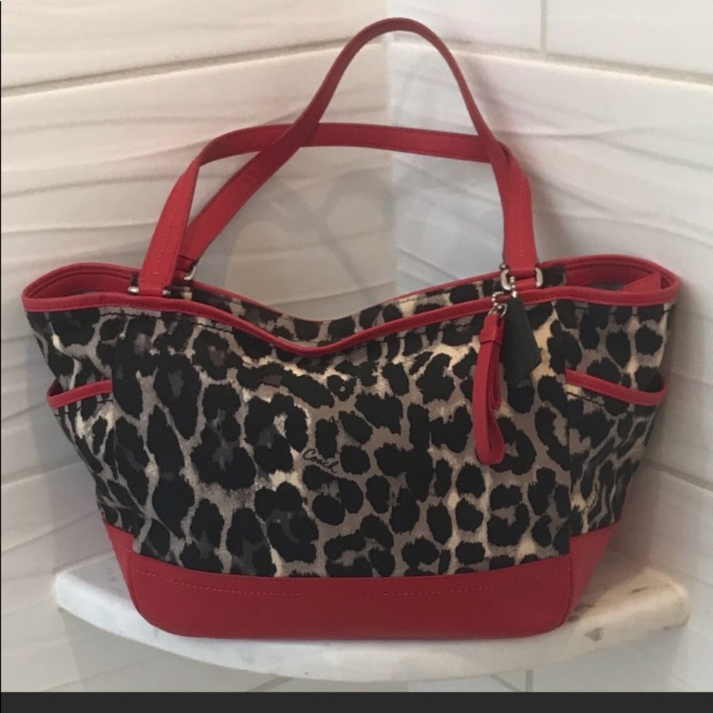 🔥COACH PURSE CHEETAH print red shoulder handbag